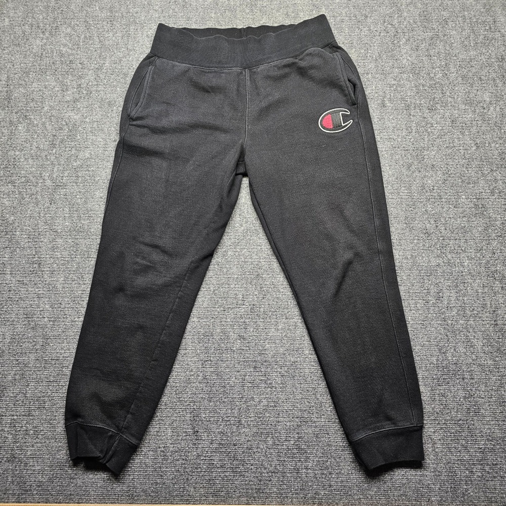 Champion Reverse Weave Black Joggers Chenille Logo Sweatpants GF777 Large